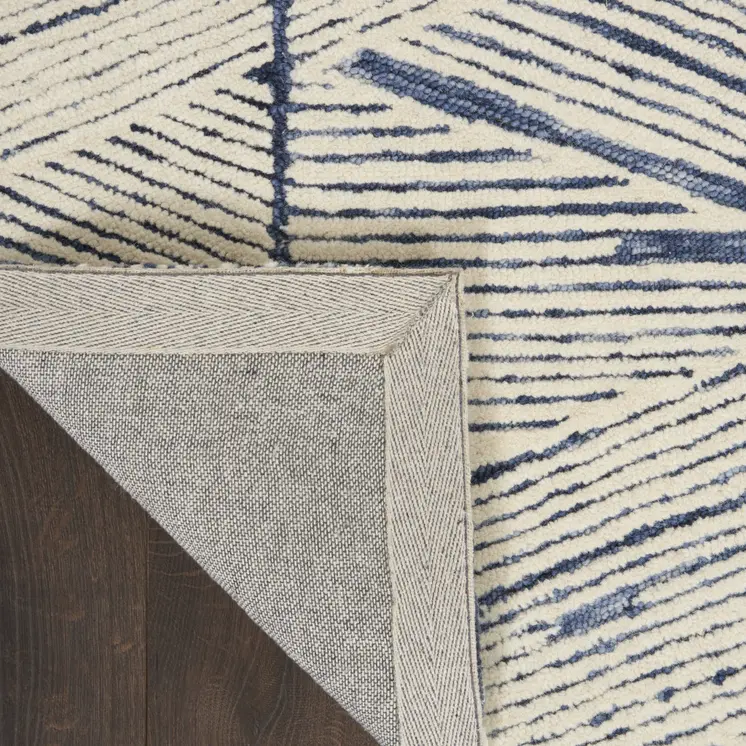 8' Blue and White Wool Abstract Runner Rug