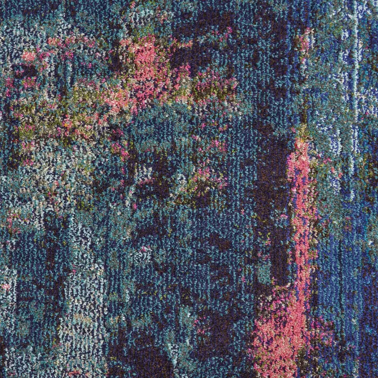 8' Blue and White Wool Abstract Runner Rug