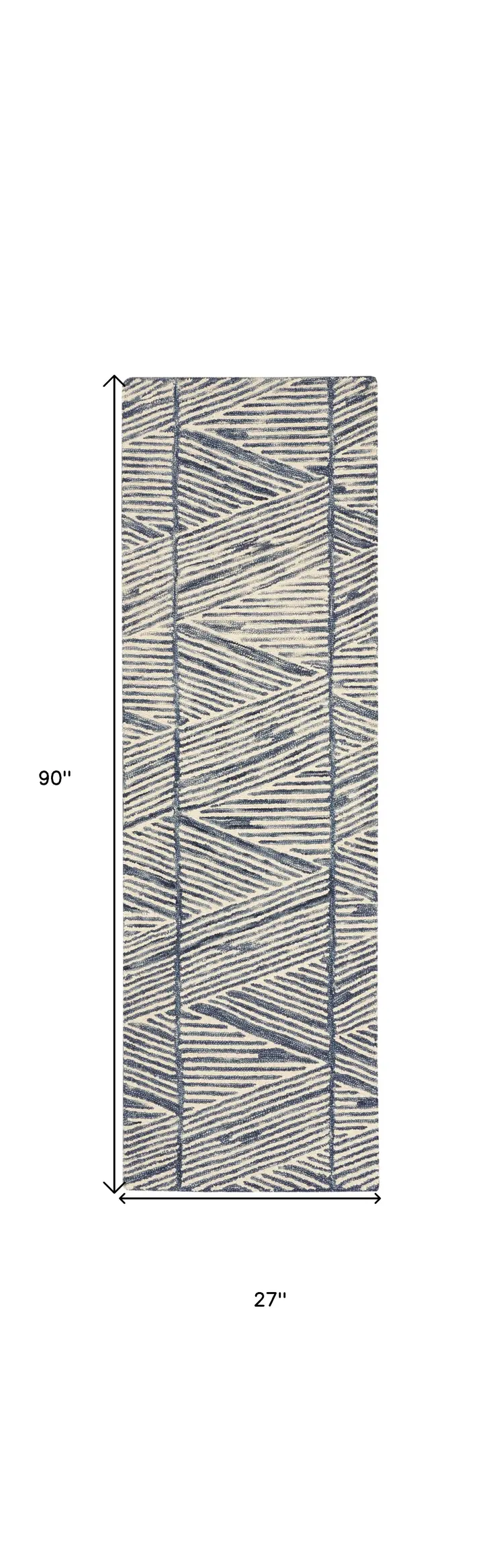 8' Blue and White Wool Abstract Runner Rug