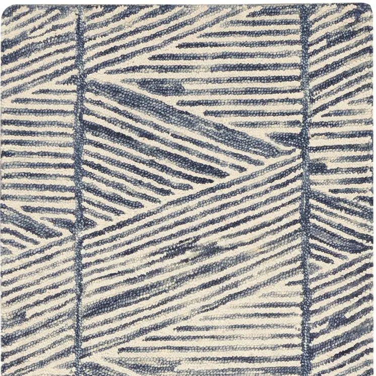 8' Blue and White Wool Abstract Runner Rug