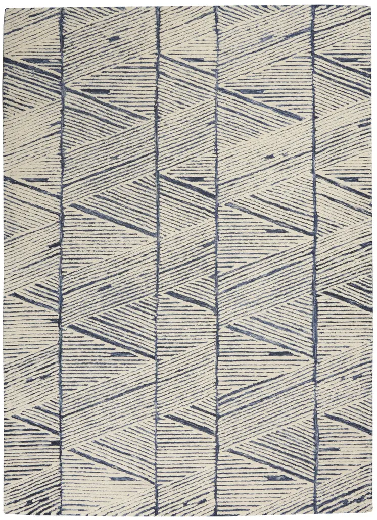 5' X 7' Blue And White Wool Abstract Area Rug