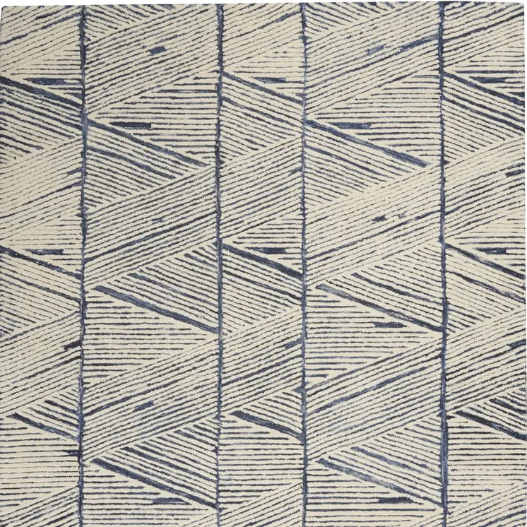 5' X 7' Blue And White Wool Abstract Area Rug