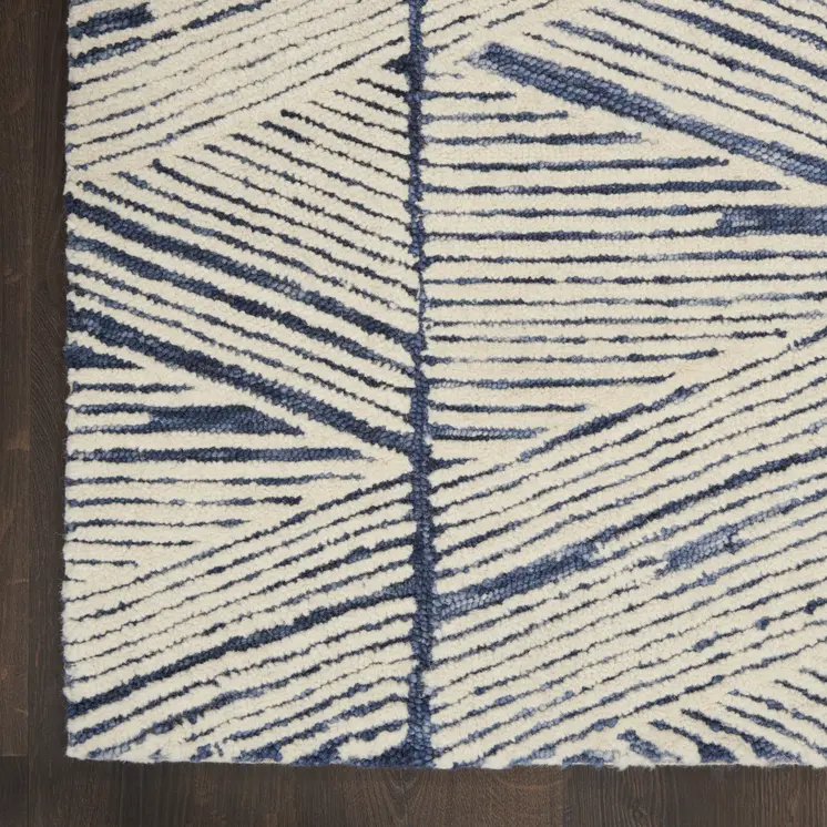 5' X 7' Blue And White Wool Abstract Area Rug