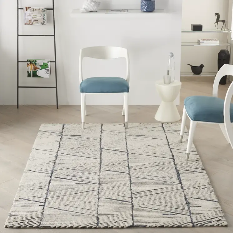 5' X 7' Blue And White Wool Abstract Area Rug