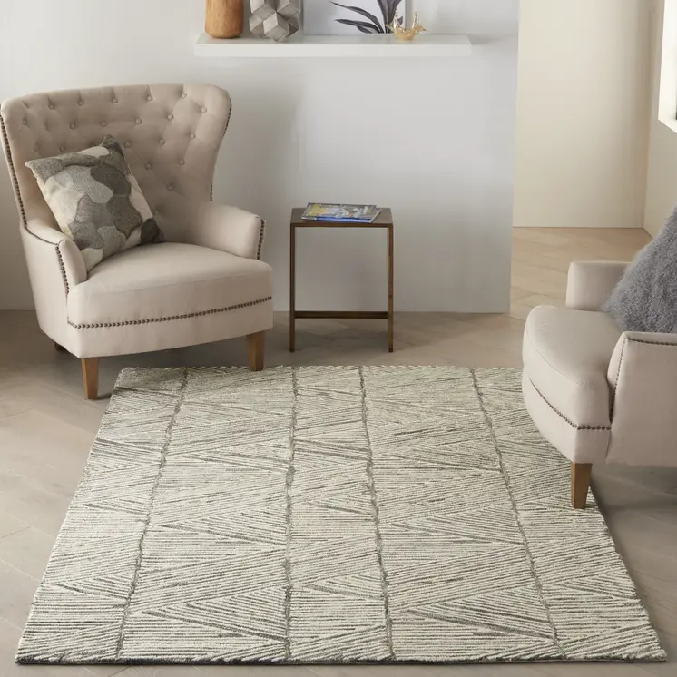 4' X 6' Gray and White Wool Abstract Area Rug