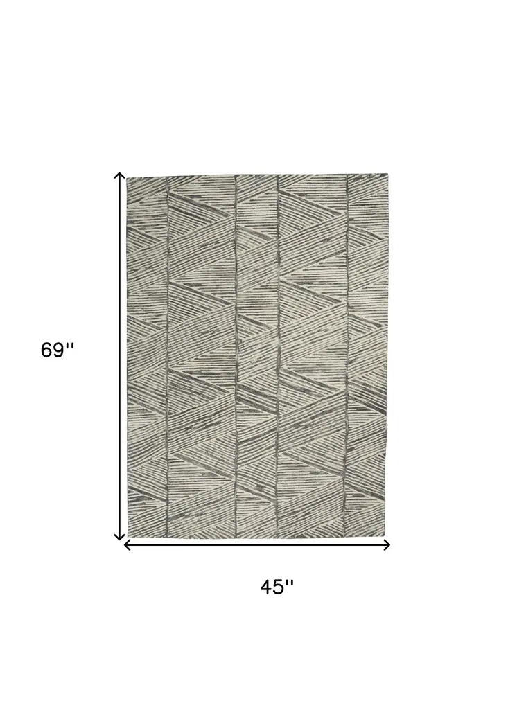 4' X 6' Gray and White Wool Abstract Area Rug