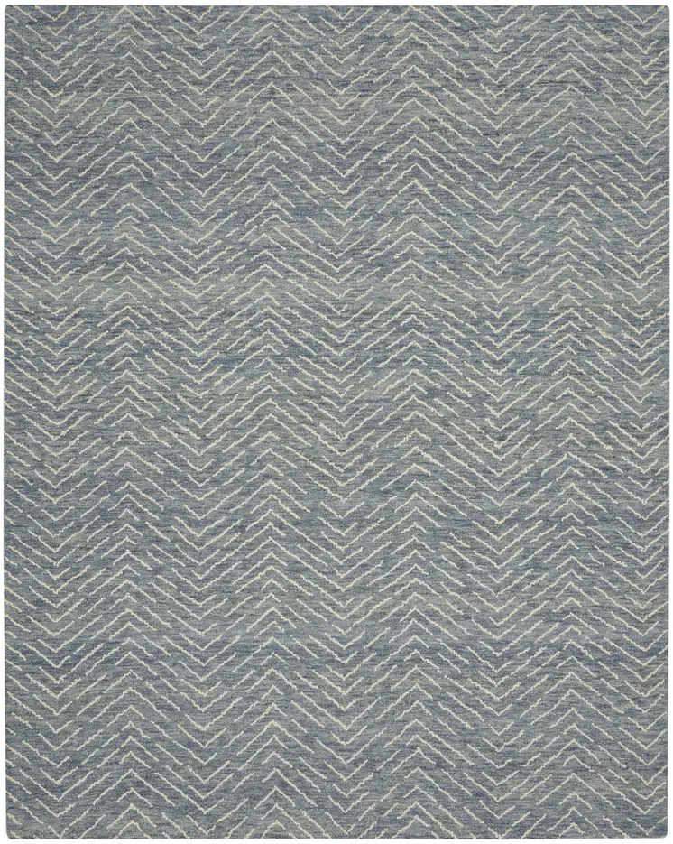 8' X 12' Indigo and Ivory Wool Chevron Area Rug