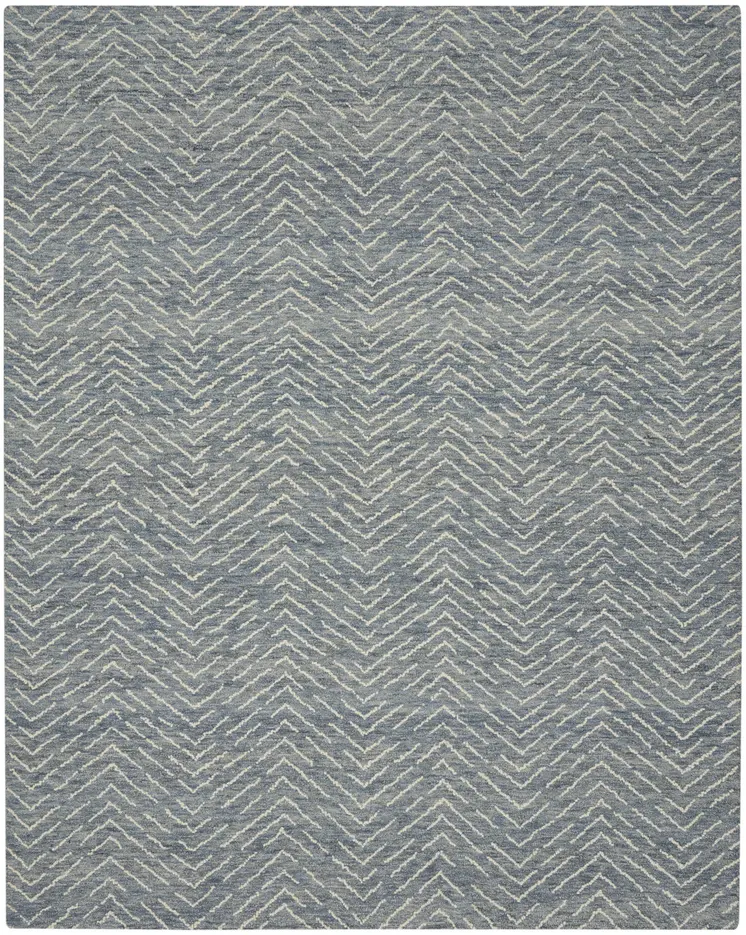 8' X 12' Indigo and Ivory Wool Chevron Area Rug