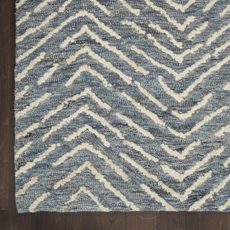 8' X 12' Indigo and Ivory Wool Chevron Area Rug