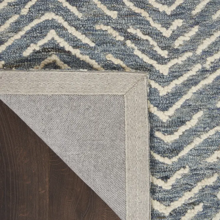 8' X 12' Indigo and Ivory Wool Chevron Area Rug