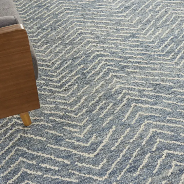 8' X 12' Indigo and Ivory Wool Chevron Area Rug