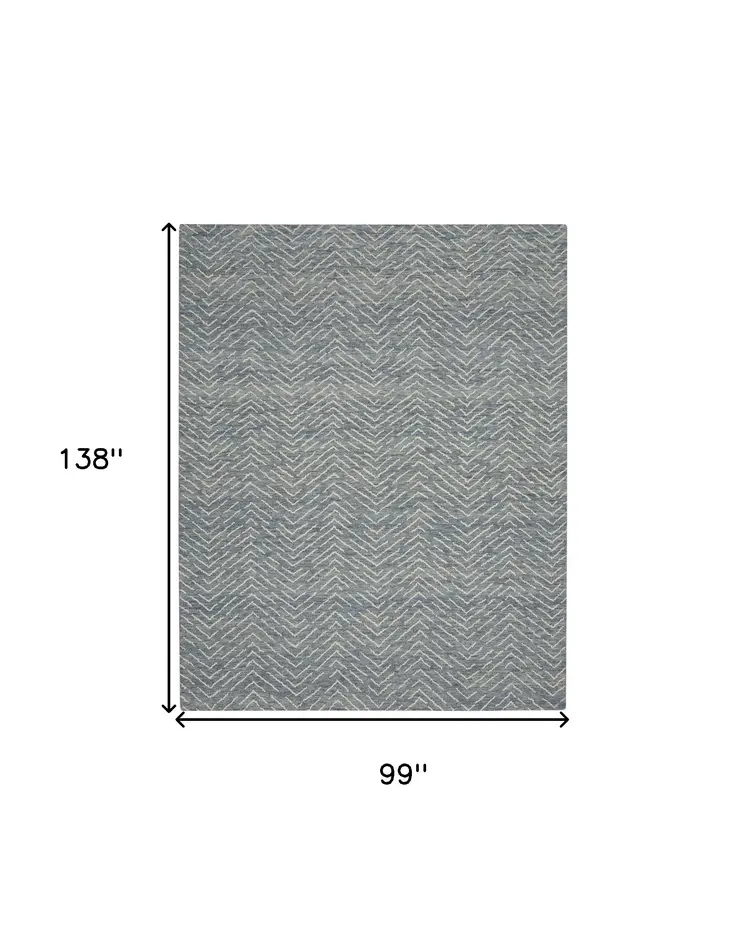 8' X 12' Indigo and Ivory Wool Chevron Area Rug