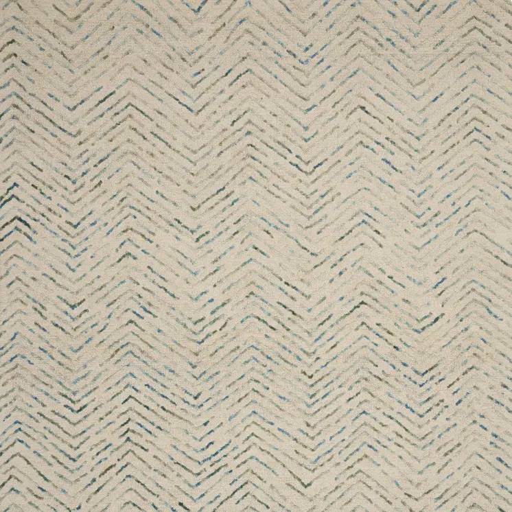 8' X 12' Ivory Blue and Green Wool Chevron Area Rug