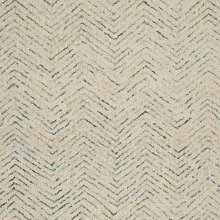 8' X 12' Ivory Blue and Green Wool Chevron Area Rug