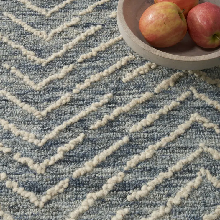 8' X 10' Indigo and Ivory Wool Chevron Area Rug