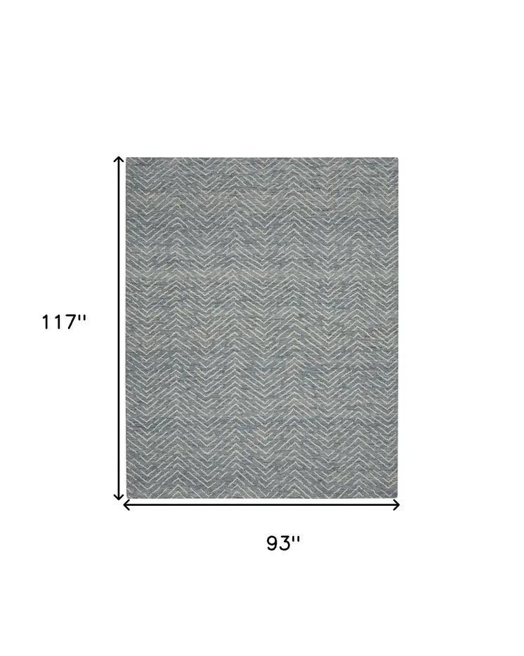 8' X 10' Indigo and Ivory Wool Chevron Area Rug