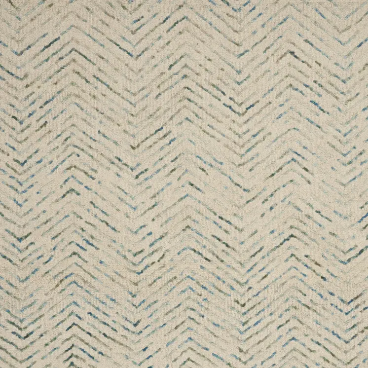 8' X 10' Ivory Blue and Green Wool Chevron Area Rug
