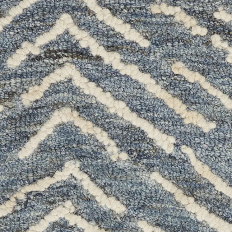 8' Indigo and Ivory Wool Chevron Runner Rug