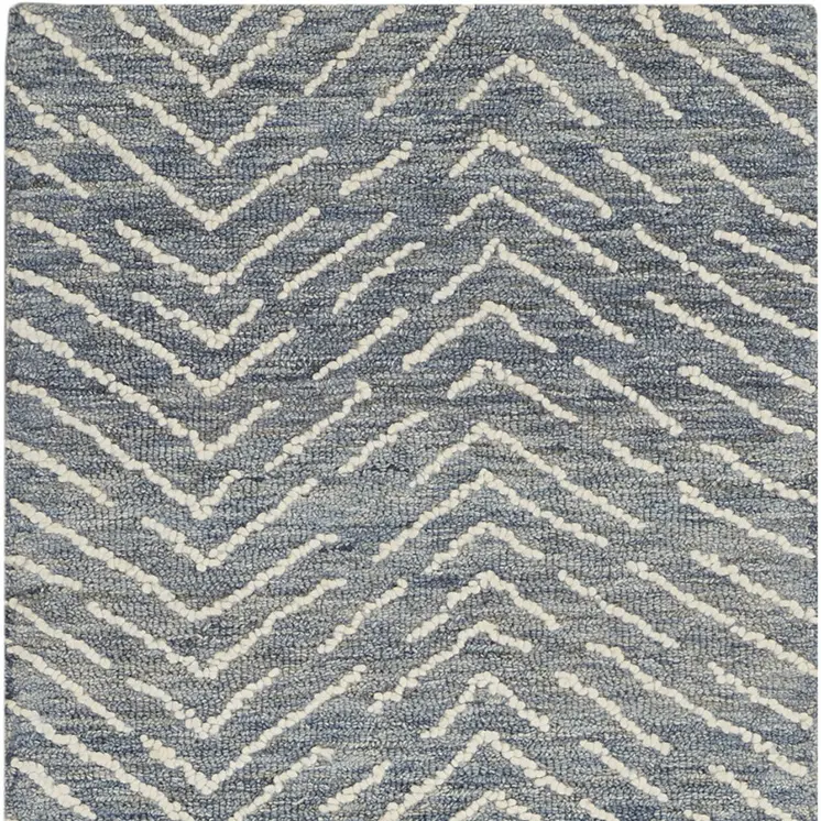 8' Indigo and Ivory Wool Chevron Runner Rug