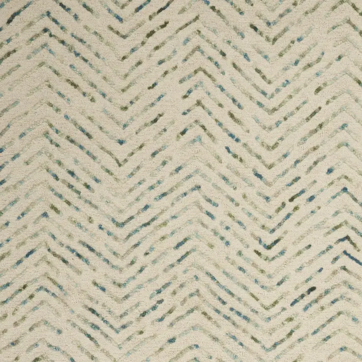 5' X 7' Ivory Blue and Green Wool Chevron Area Rug