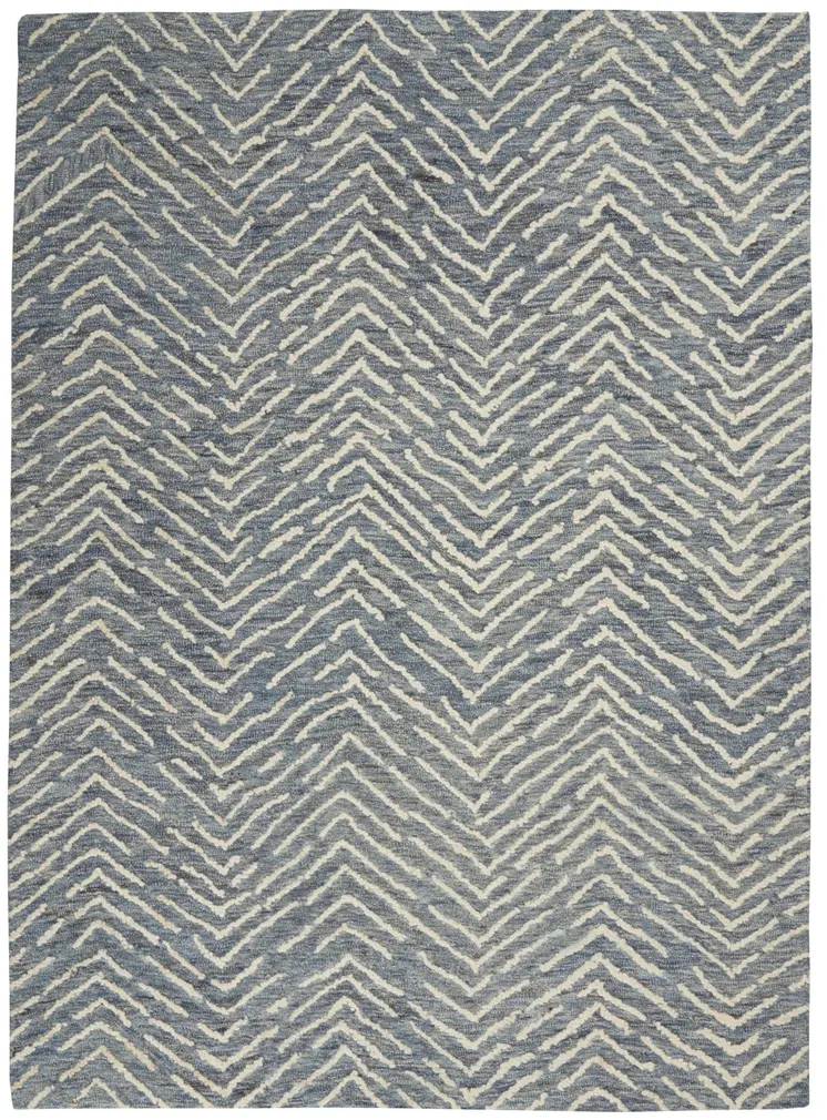 4' X 6' Indigo and Ivory Wool Chevron Area Rug