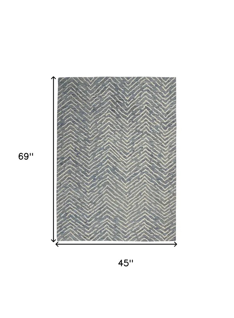 4' X 6' Indigo and Ivory Wool Chevron Area Rug