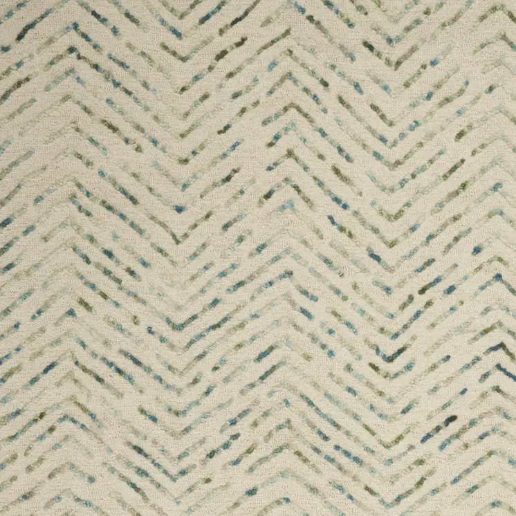 4' X 6' Ivory Blue and Green Wool Chevron Area Rug