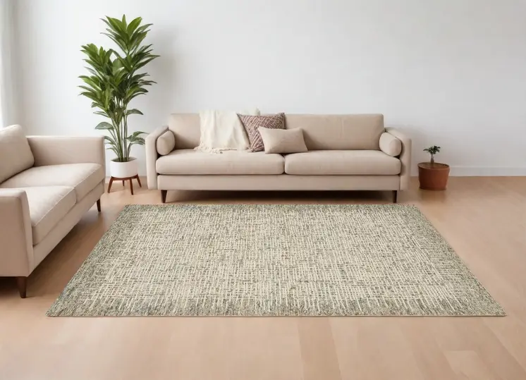 8' X 12' Ivory Brown and Gray Wool Abstract Area Rug
