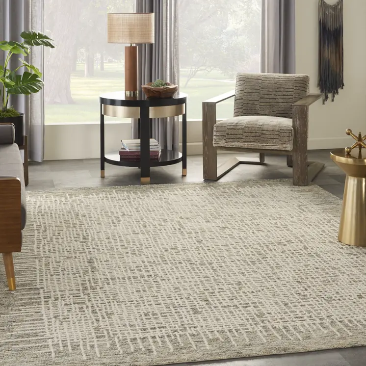 8' X 12' Ivory Brown and Gray Wool Abstract Area Rug