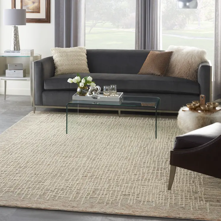 8' X 10' Beige and Tan Wool Abstract Area Rug