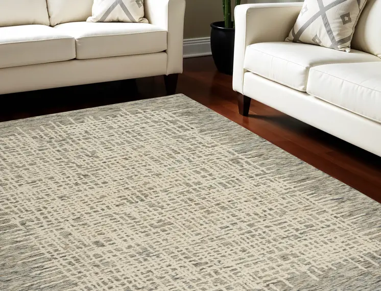 8' X 10' Ivory Brown and Gray Wool Abstract Area Rug