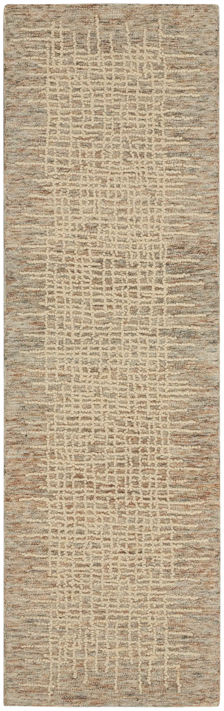 8' Beige and Tan Wool Abstract Runner Rug