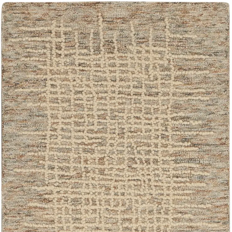 8' Beige and Tan Wool Abstract Runner Rug