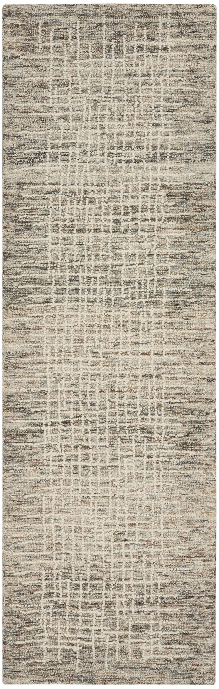 8' Ivory Brown and Gray Wool Abstract Runner Rug