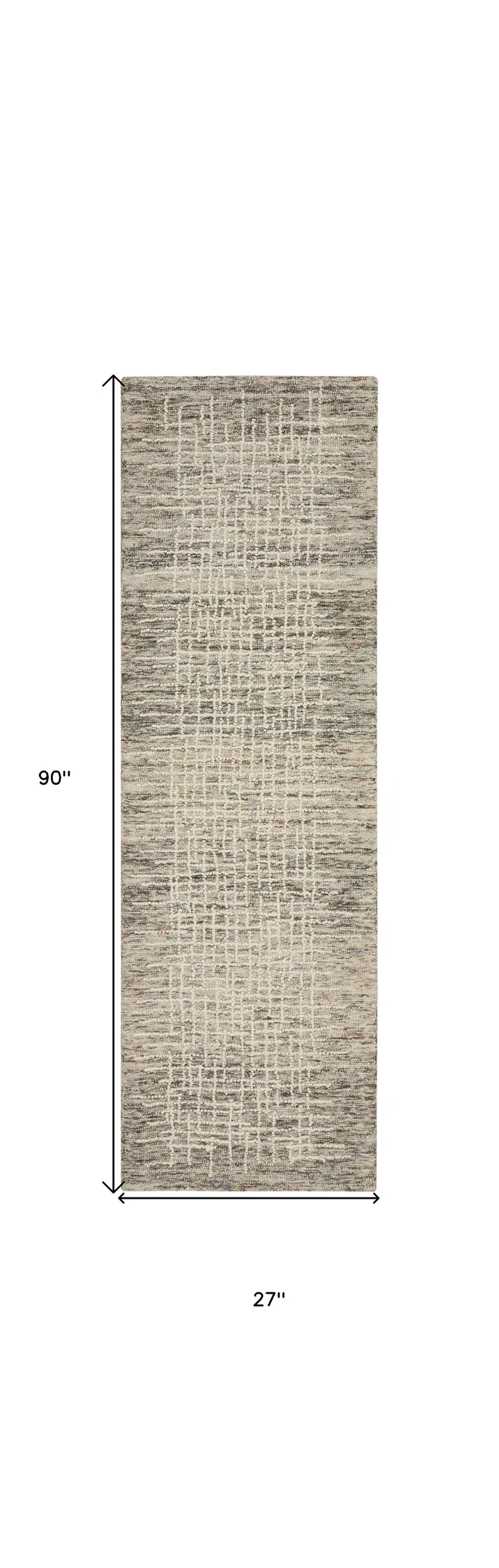 8' Ivory Brown and Gray Wool Abstract Runner Rug