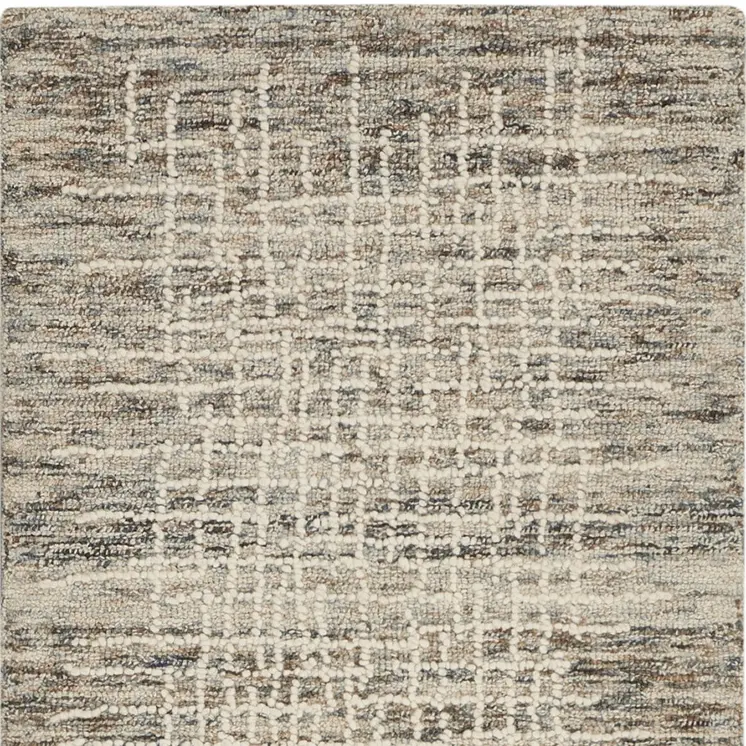 8' Ivory Brown and Gray Wool Abstract Runner Rug