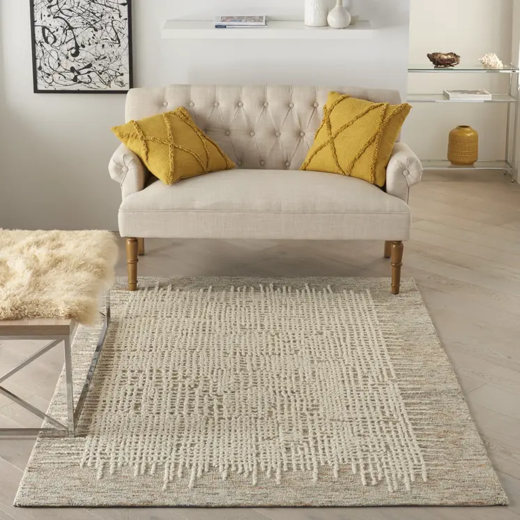 5' X 7' Beige and Tan Wool Abstract Area Rug