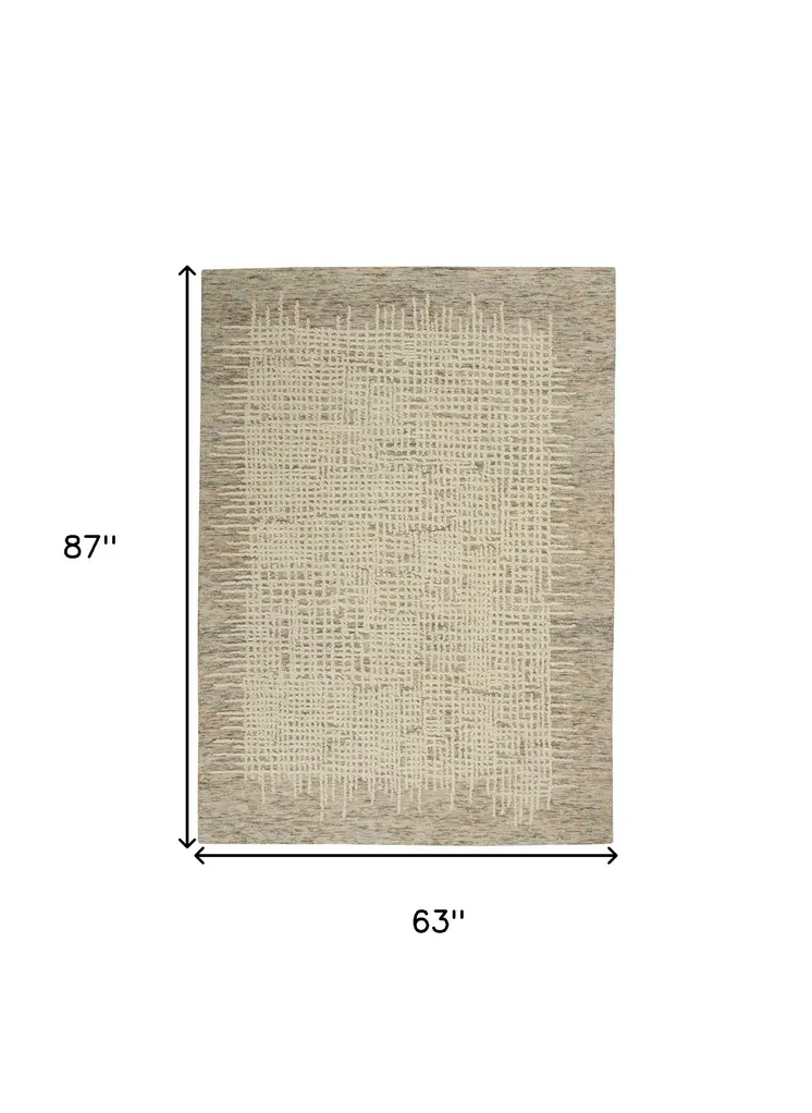 5' X 7' Beige and Tan Wool Abstract Area Rug