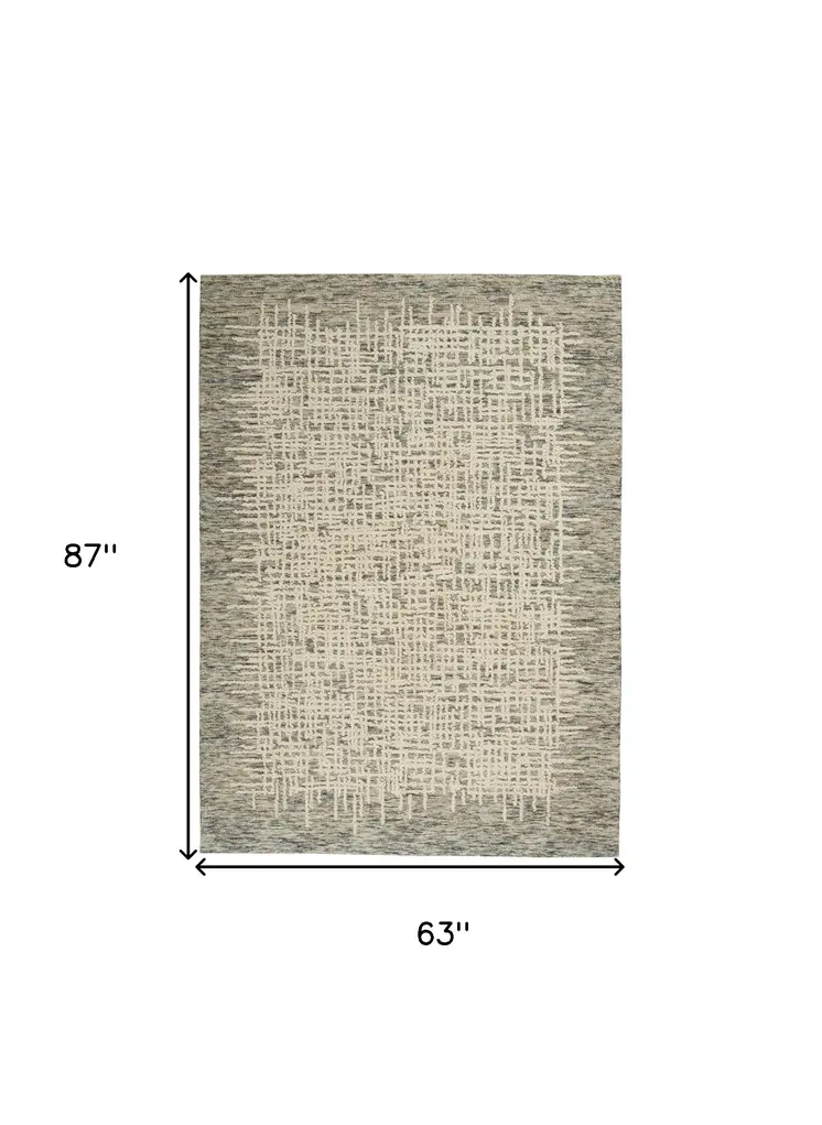 5' X 7' Ivory Brown and Gray Wool Abstract Area Rug