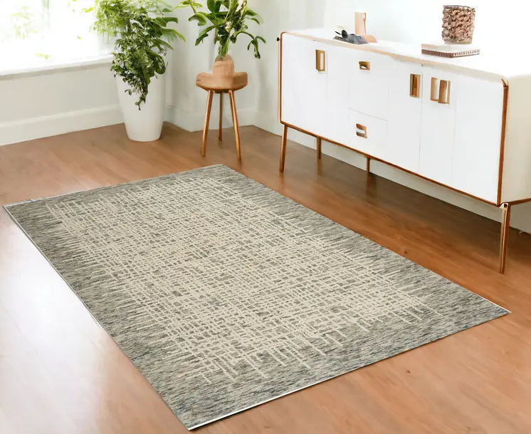 4' X 6' Ivory Brown and Gray Wool Abstract Area Rug