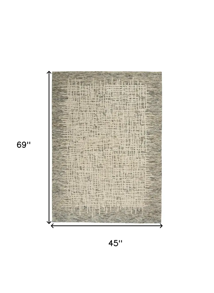 4' X 6' Ivory Brown and Gray Wool Abstract Area Rug