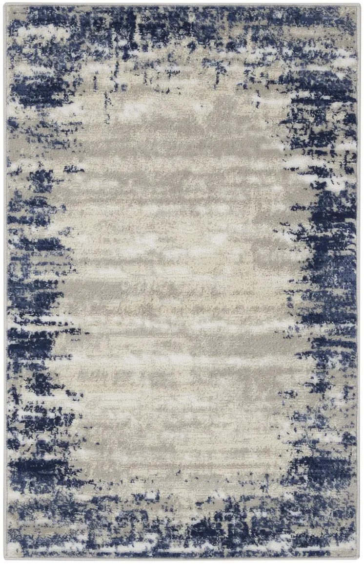 3' X 4' Blue and Gray Abstract Area Rug