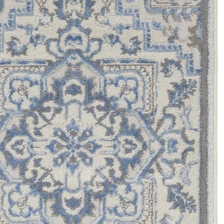 8' Ivory Blue and Gray Floral Non Skid Runner Rug