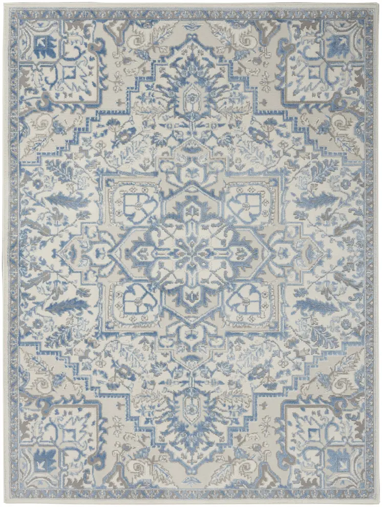4' X 6' Ivory Blue and Gray Floral Medallion Non Skid Area Rug