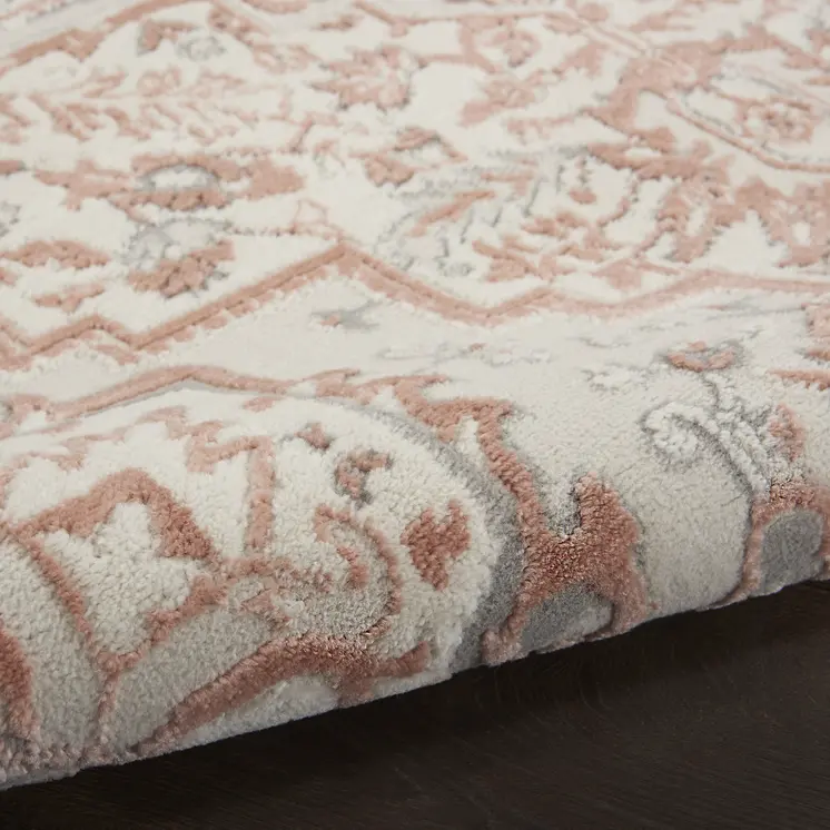 8' Ivory and Red Floral Non Skid Runner Rug