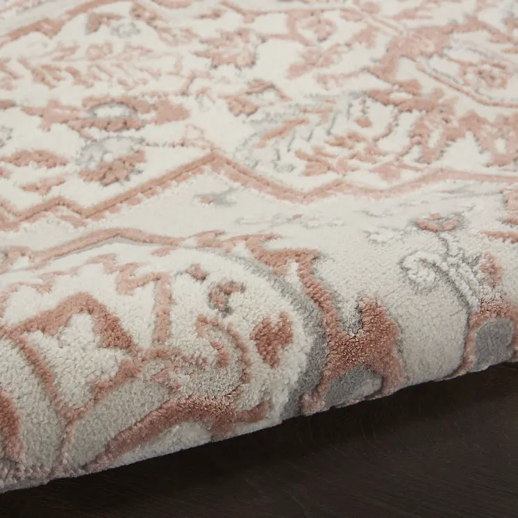 4' X 6' Ivory and Red Floral Medallion Non Skid Area Rug