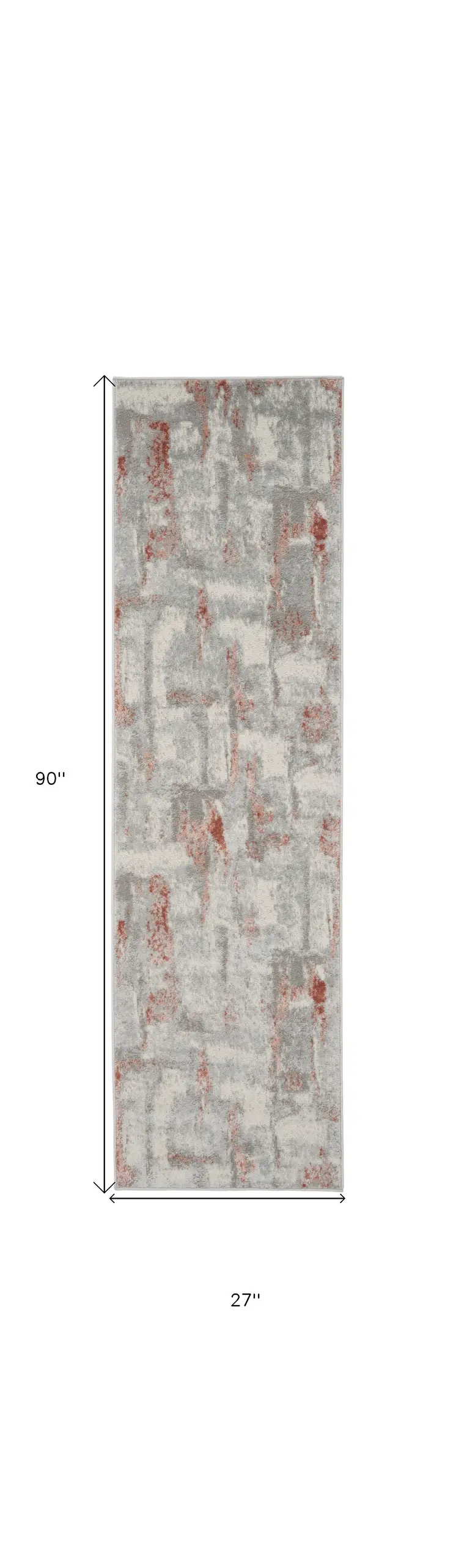 8' Gray and Red Abstract Non Skid Runner Rug
