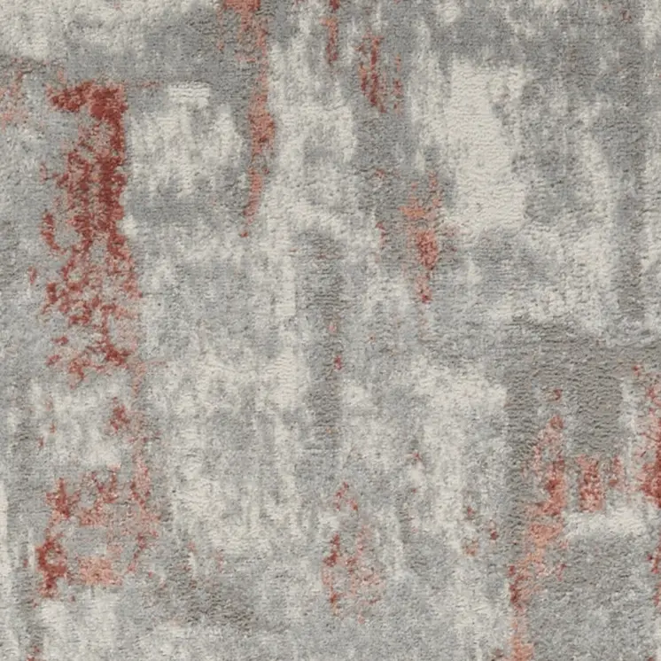8' Gray and Red Abstract Non Skid Runner Rug