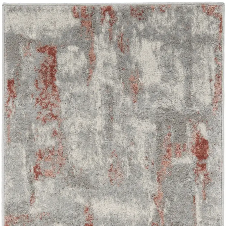 8' Gray and Red Abstract Non Skid Runner Rug