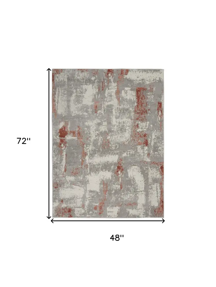 4' X 6' Gray and Red Abstract Non Skid Area Rug